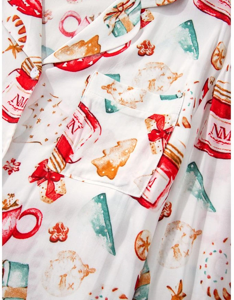 White Christmas Pattern Long Sleeve Shirt and Pants Pajama Set