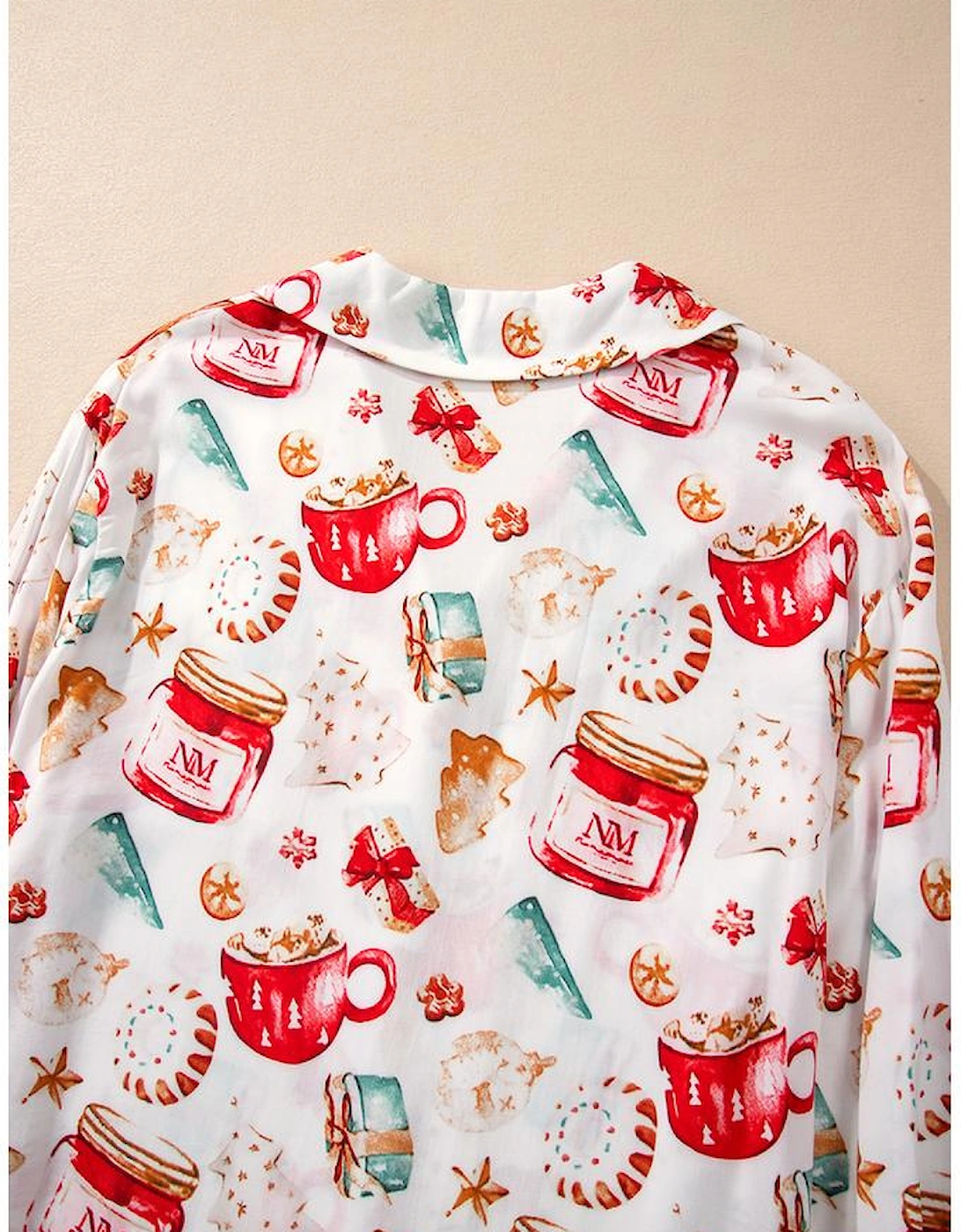 White Christmas Pattern Long Sleeve Shirt and Pants Pajama Set