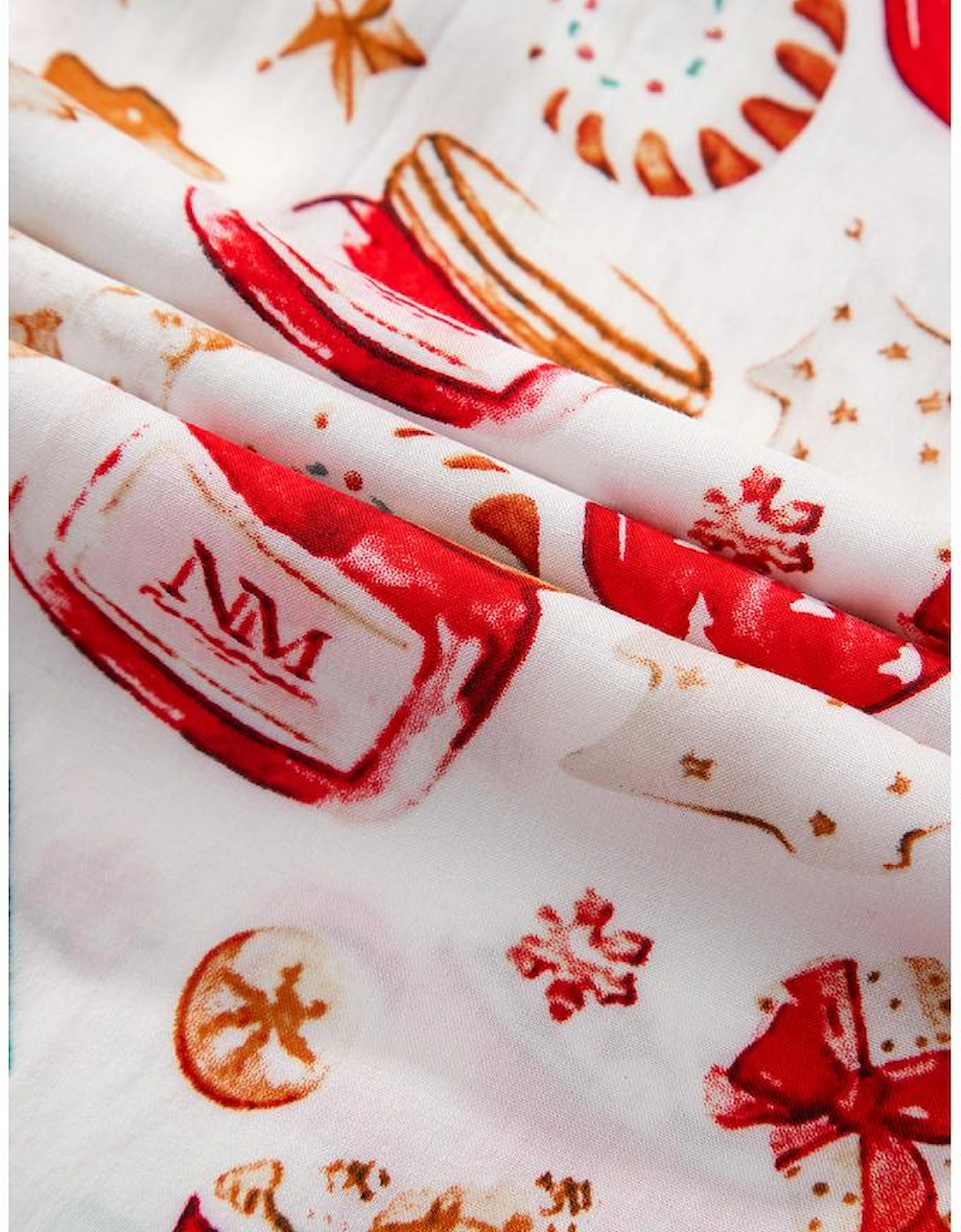 White Christmas Pattern Long Sleeve Shirt and Pants Pajama Set