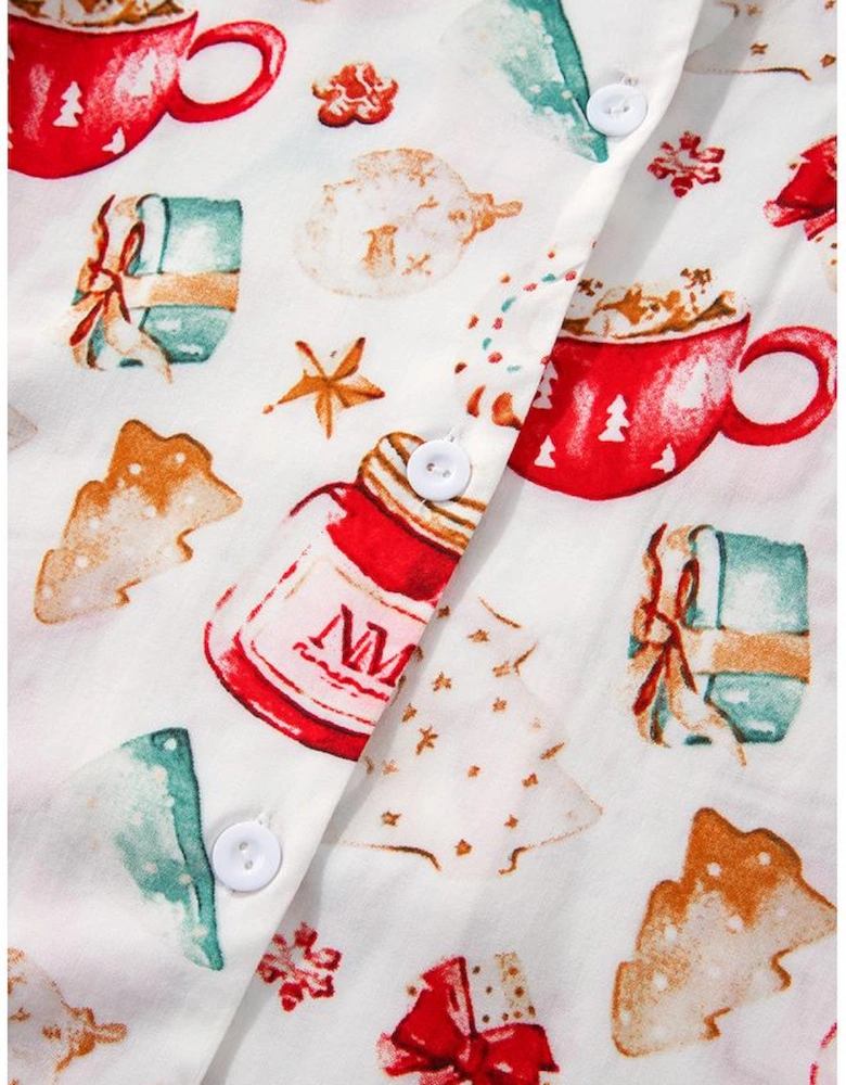 White Christmas Pattern Long Sleeve Shirt and Pants Pajama Set