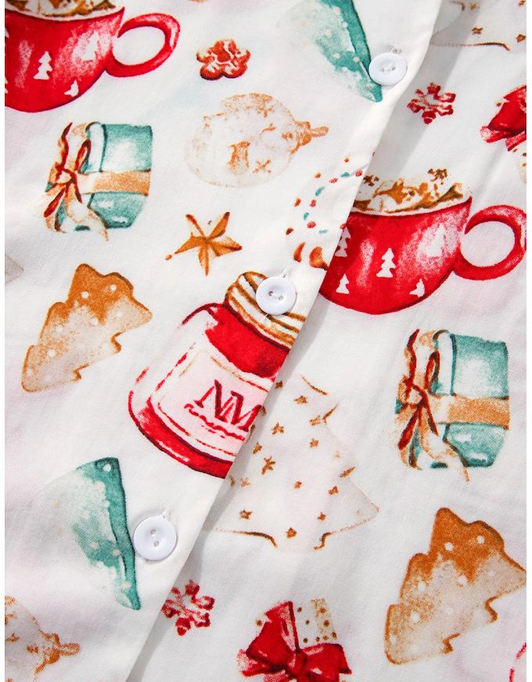 White Christmas Pattern Long Sleeve Shirt and Pants Pajama Set