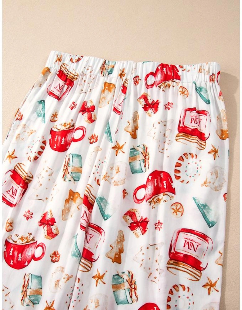 White Christmas Pattern Long Sleeve Shirt and Pants Pajama Set