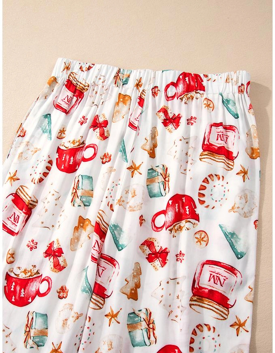 White Christmas Pattern Long Sleeve Shirt and Pants Pajama Set