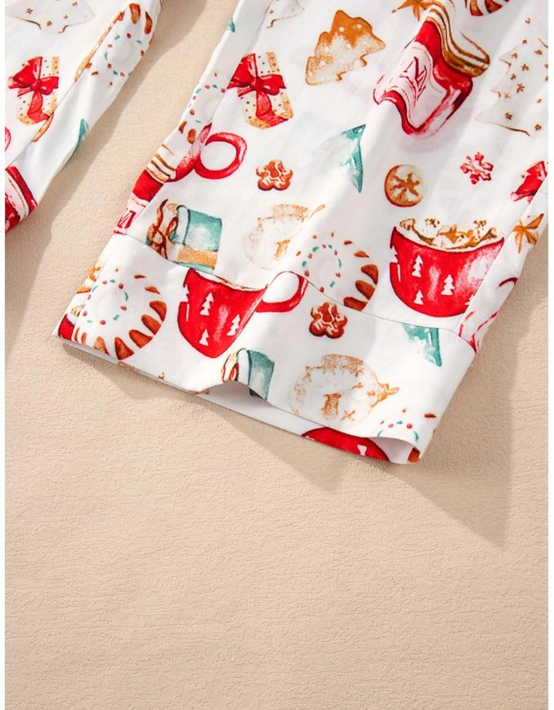 White Christmas Pattern Long Sleeve Shirt and Pants Pajama Set