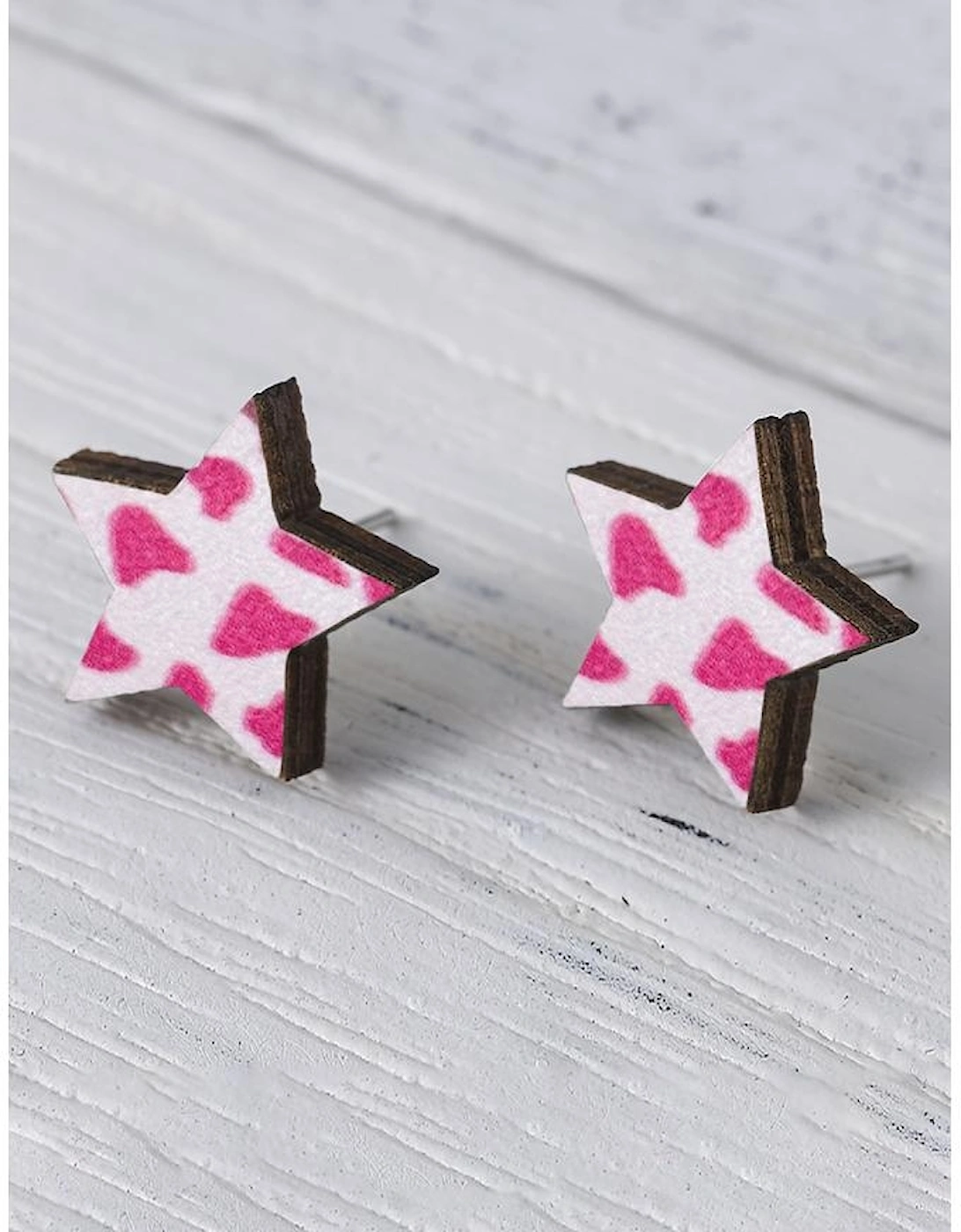 Azura Exchange Star Shape Stud Earrings in Dark Pink Cow Print, 4 of 3