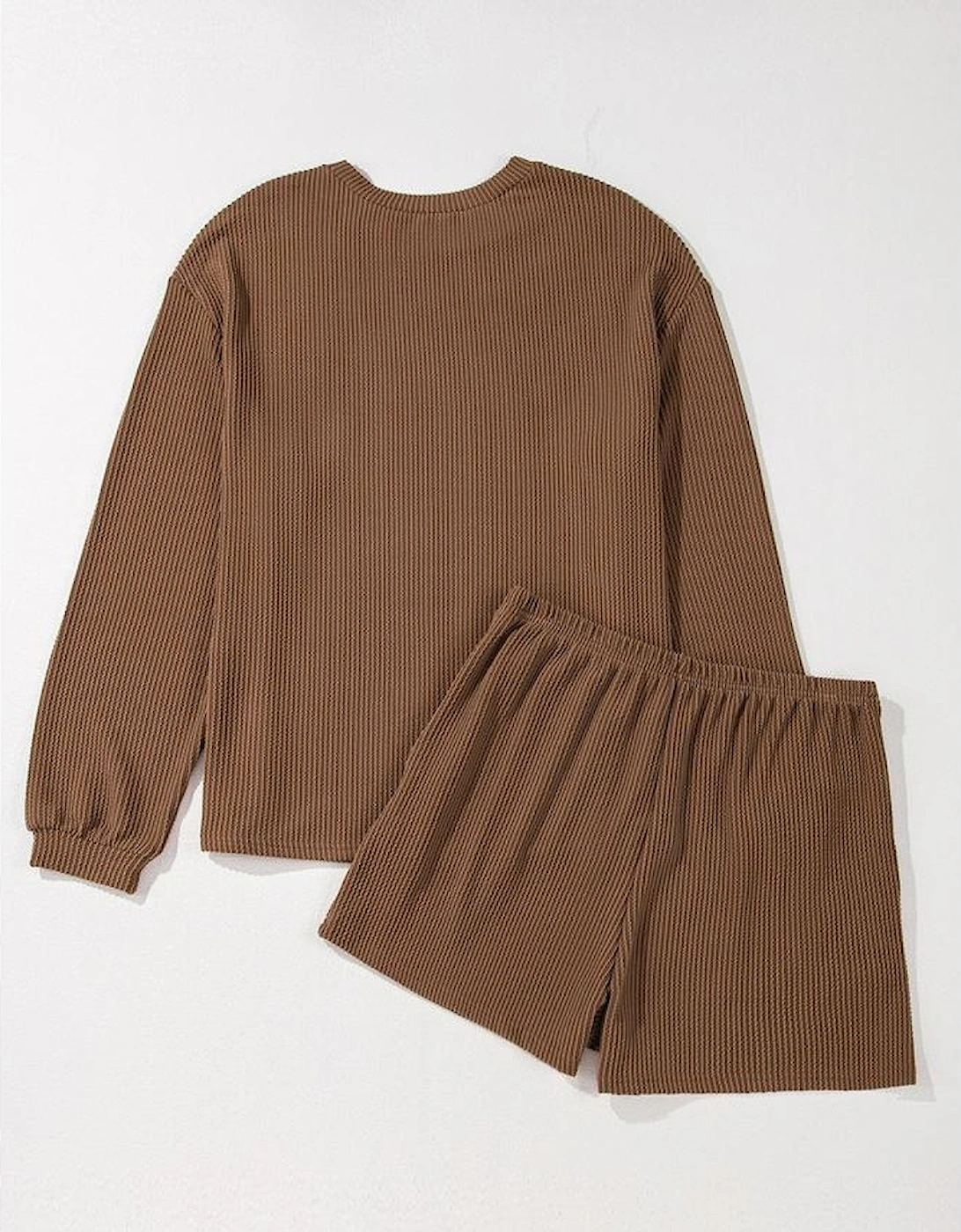 Chestnut Twisted Ribbed Sequin Mallard Graphic Long Sleeve Top and Short Set