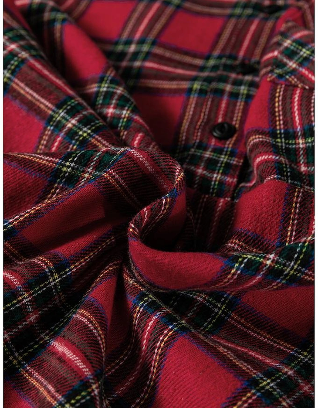 Red Plaid Shirt Collar Half Button Ruffle Hem Long Sleeve Mini Dress