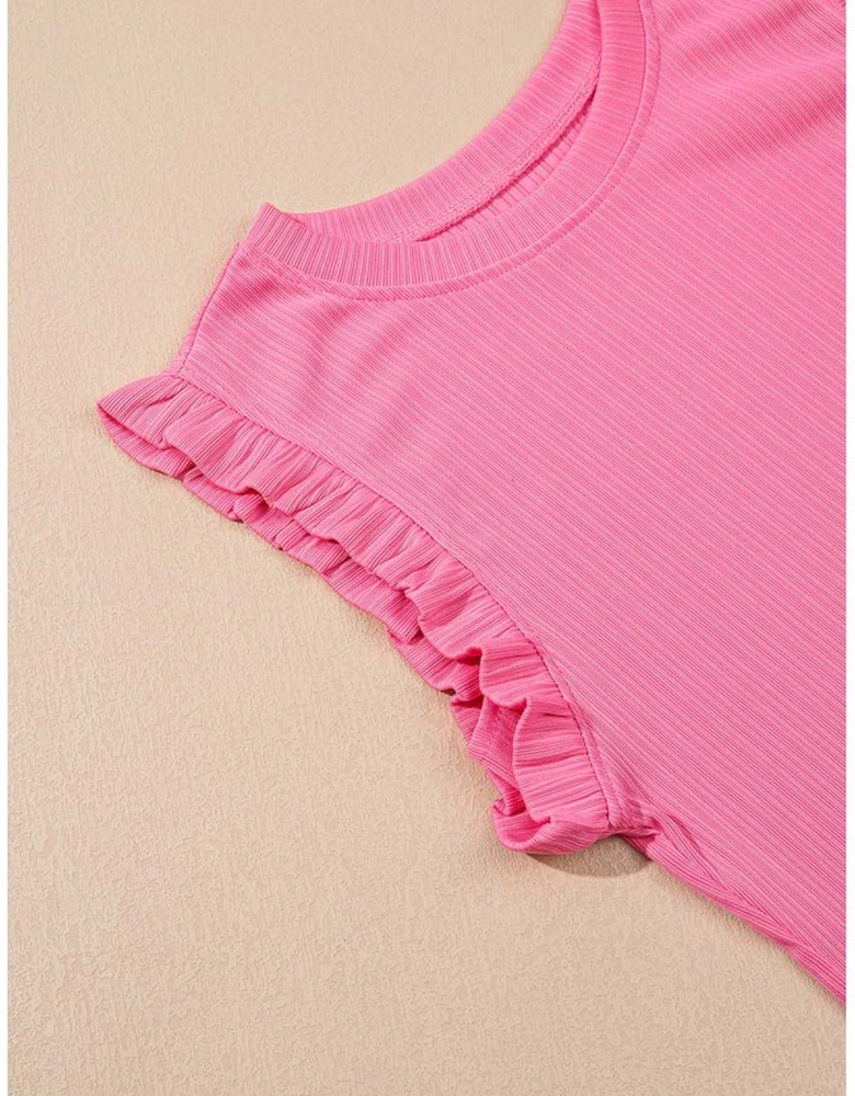 Bonbon Textured Ruffle Trim Crop Vest Lace-up Long Skirt Set