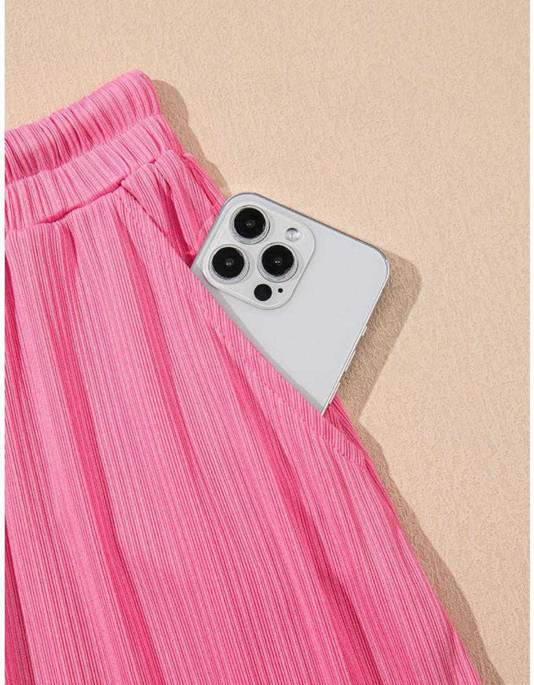 Bonbon Textured Ruffle Trim Crop Vest Lace-up Long Skirt Set