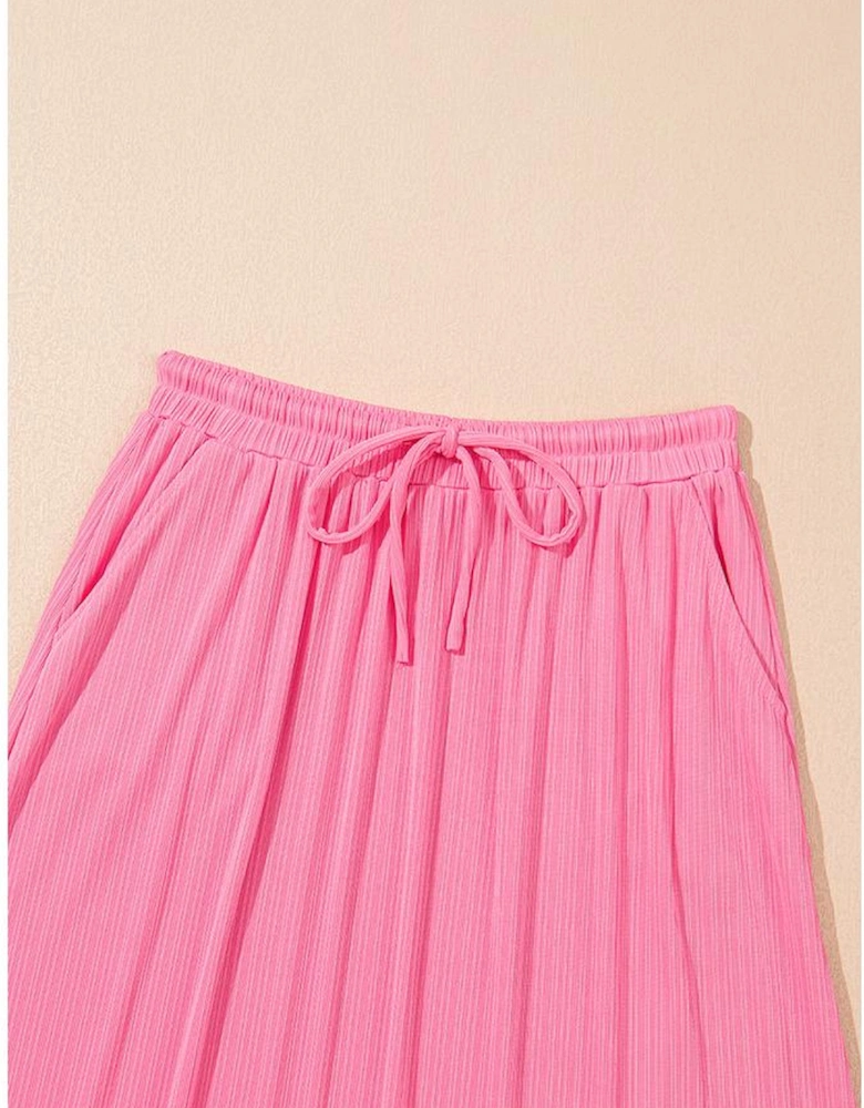 Bonbon Textured Ruffle Trim Crop Vest Lace-up Long Skirt Set