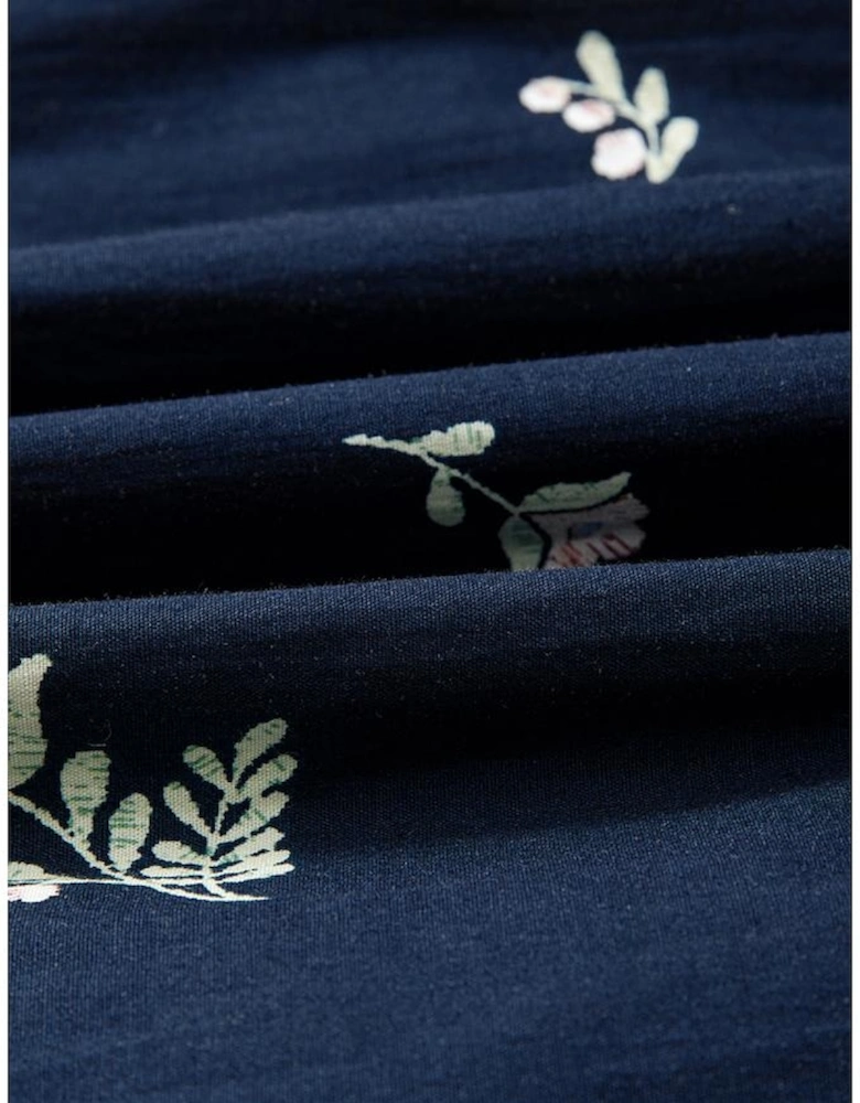 Blue Floral Embroidered Square Neck Puff Sleeve Ruffled Mini Dress