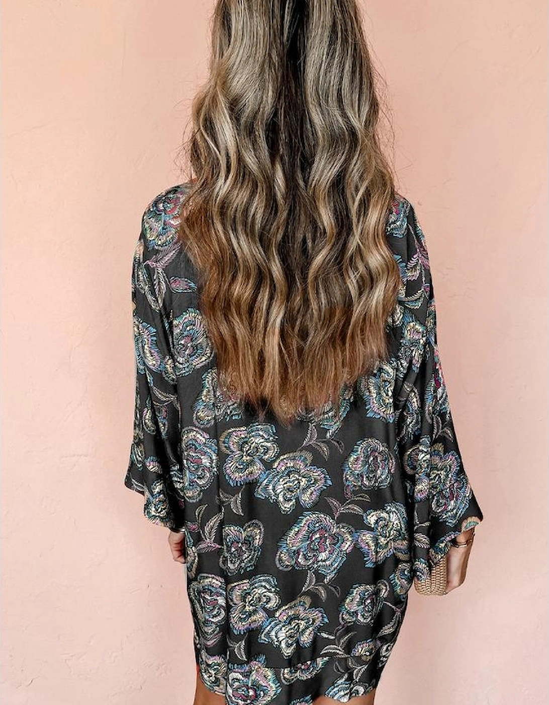 Black Floral Print Lapel Collar Loose Shirt Mini Dress, 12 of 11