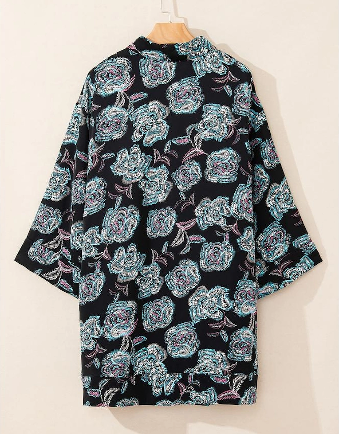 Black Floral Print Lapel Collar Loose Shirt Mini Dress