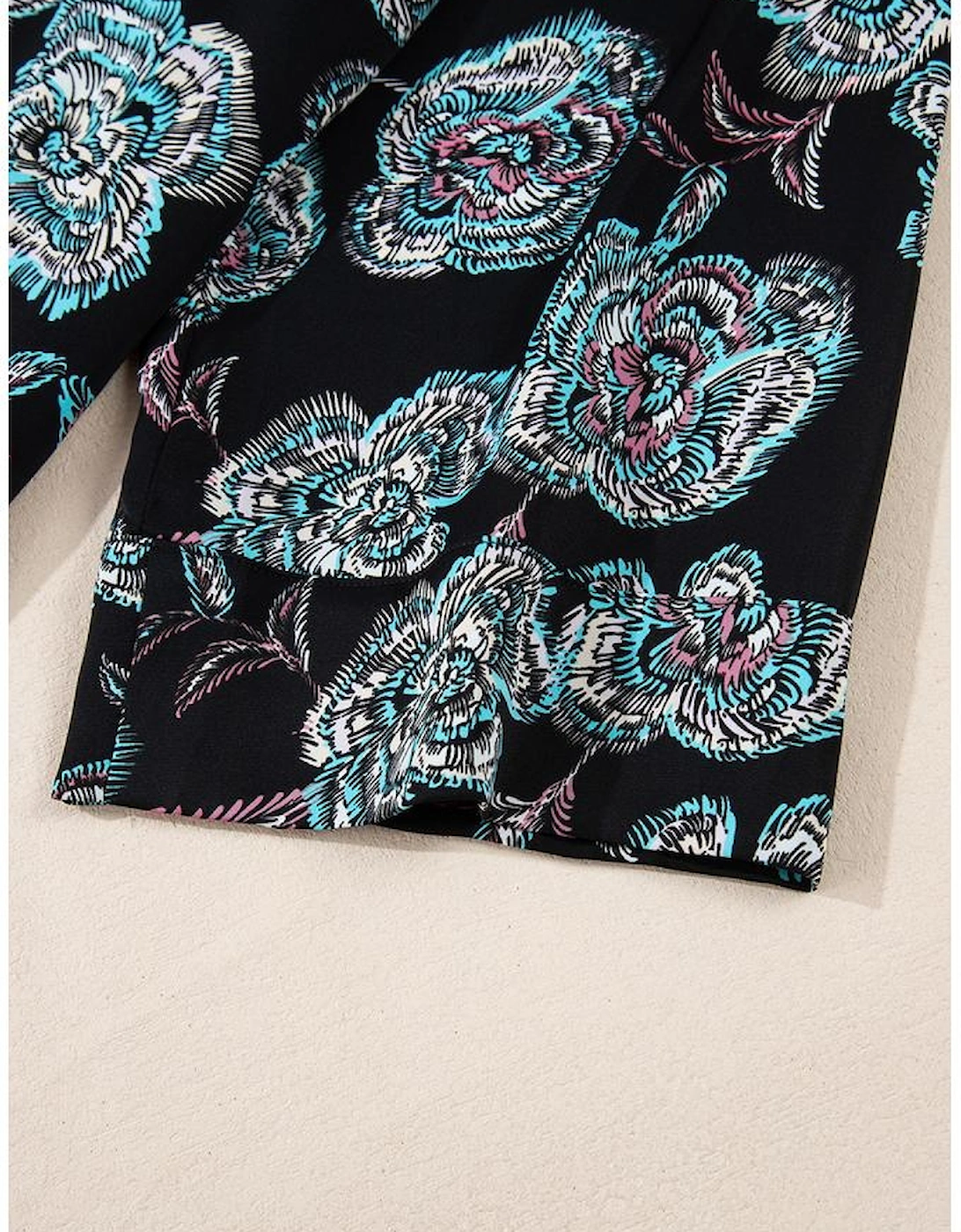 Black Floral Print Lapel Collar Loose Shirt Mini Dress