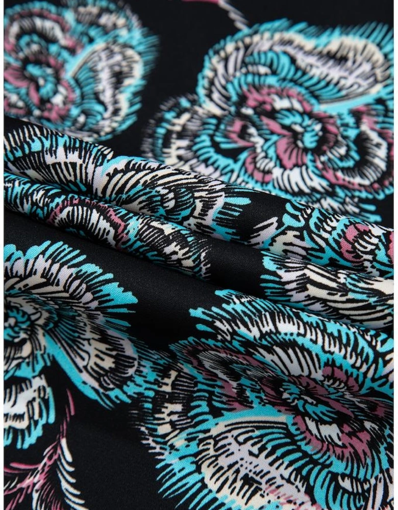 Black Floral Print Lapel Collar Loose Shirt Mini Dress