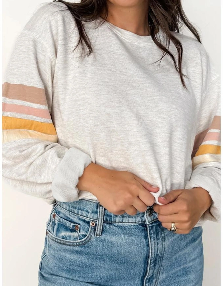 Light Grey Multicolored Striped Patchwork Drop Shoulder Sweatshirt