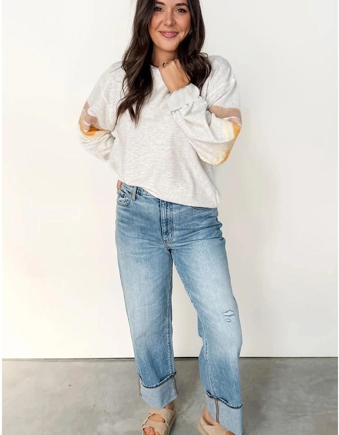 Light Grey Multicolored Striped Patchwork Drop Shoulder Sweatshirt