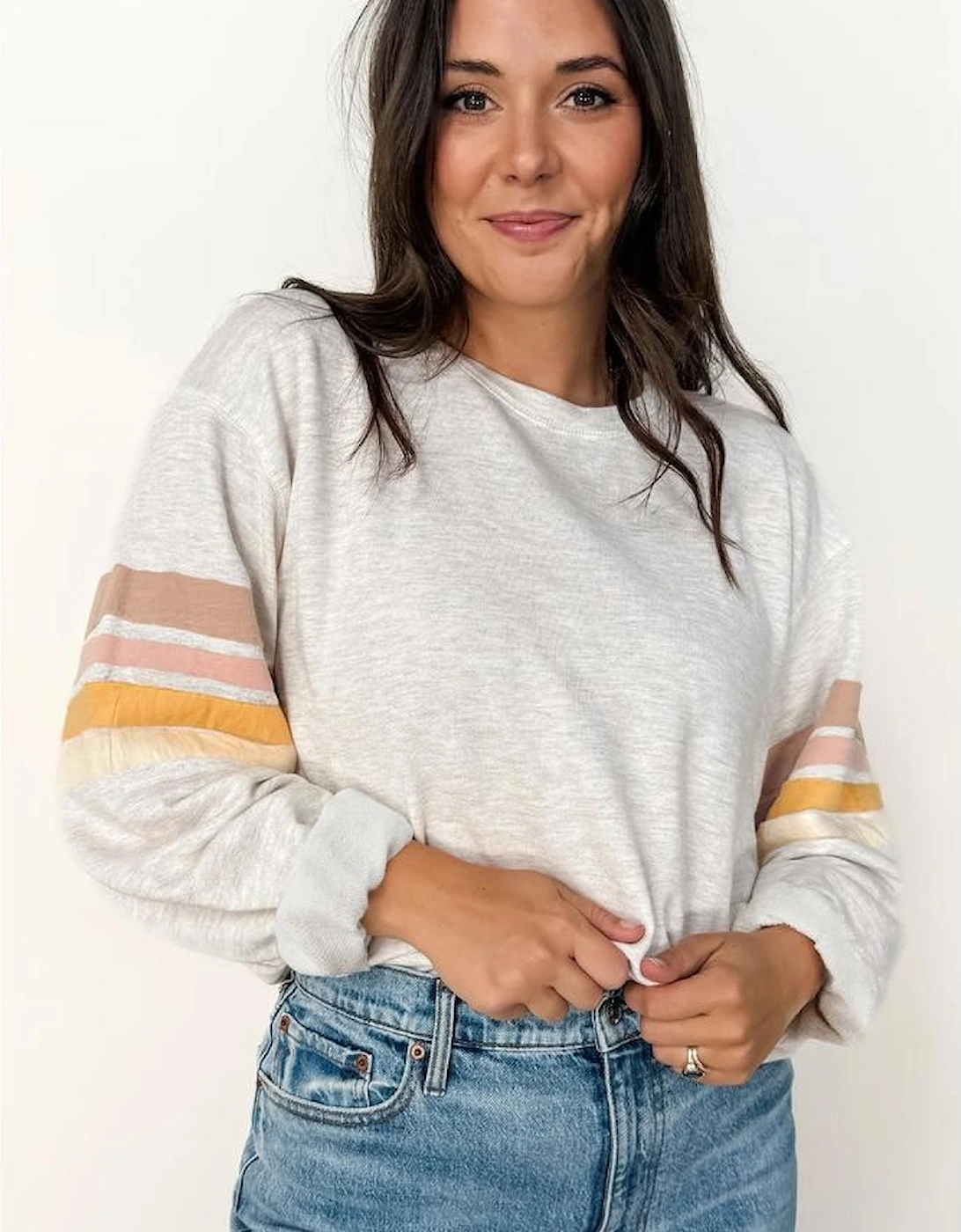 Light Grey Multicolored Striped Patchwork Drop Shoulder Sweatshirt