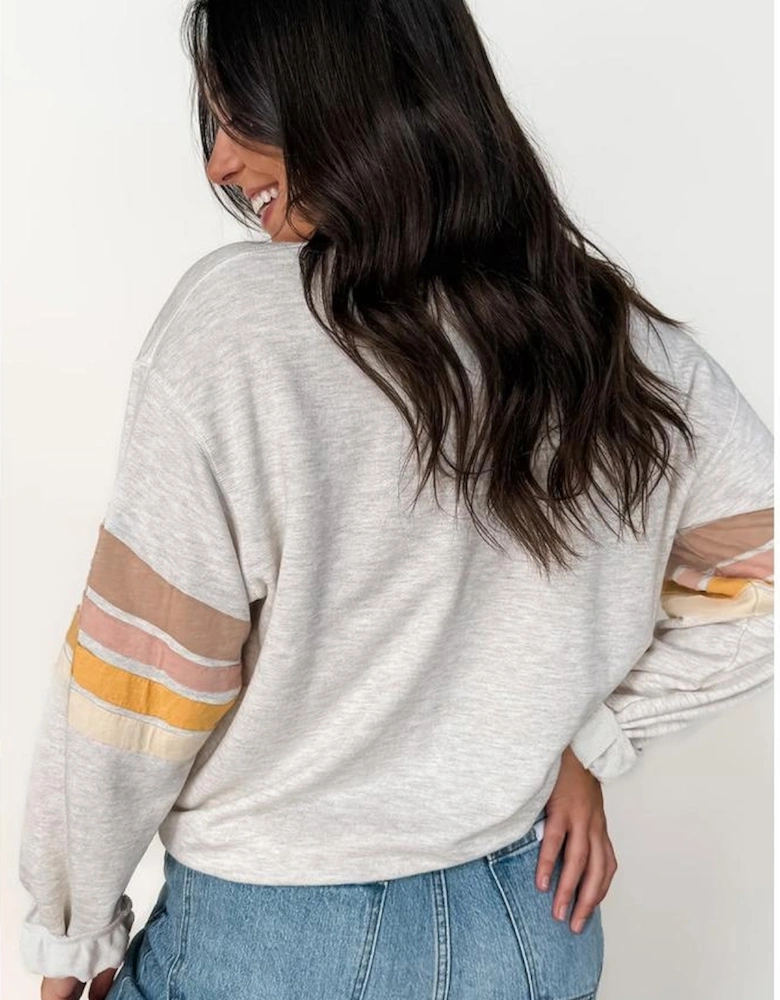Light Grey Multicolored Striped Patchwork Drop Shoulder Sweatshirt