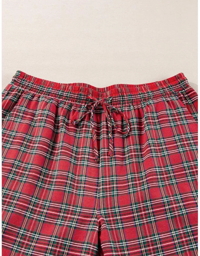 Red Plaid Printed Shirt and Pants Plus Size Lounge Set