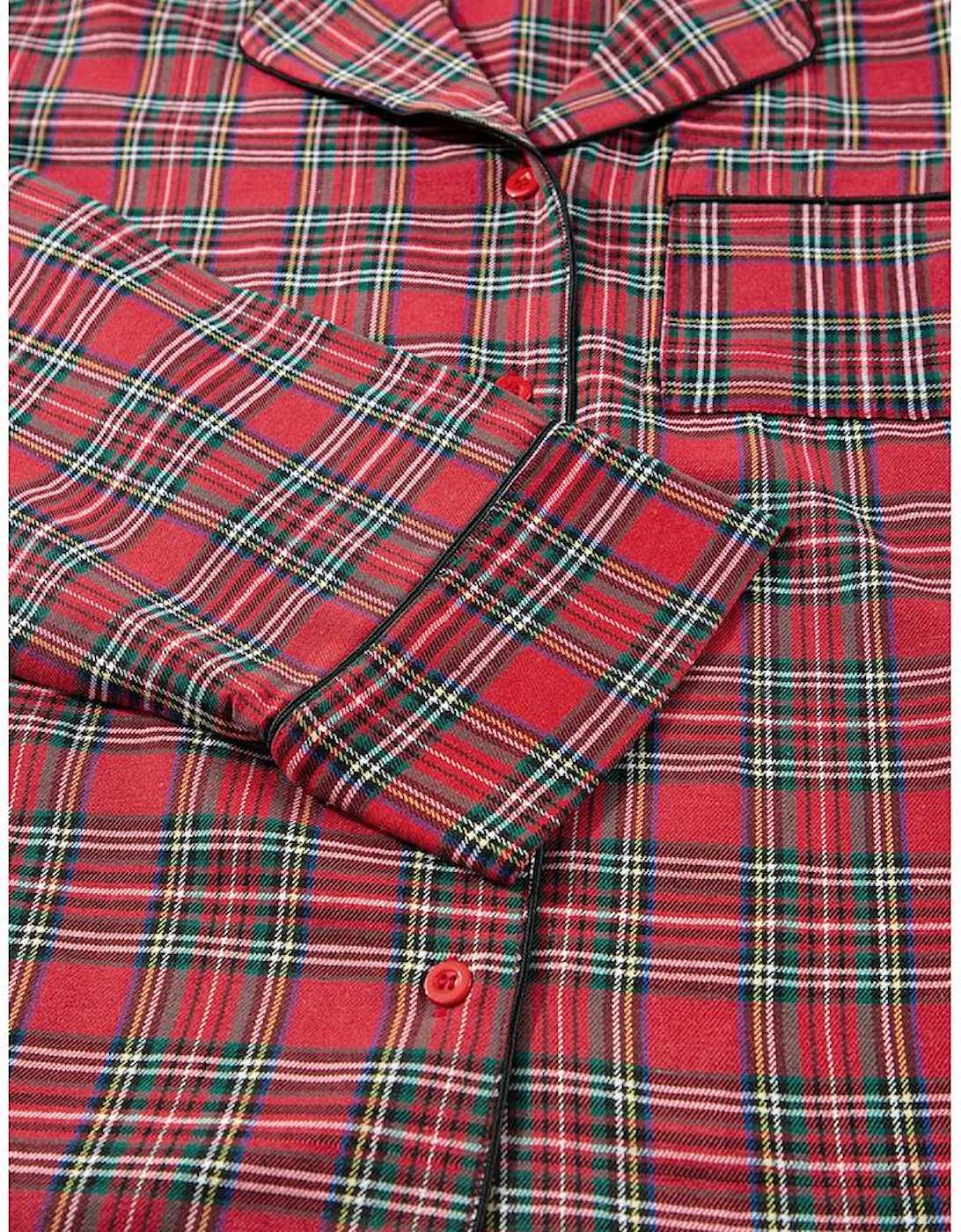 Red Plaid Printed Shirt and Pants Plus Size Lounge Set