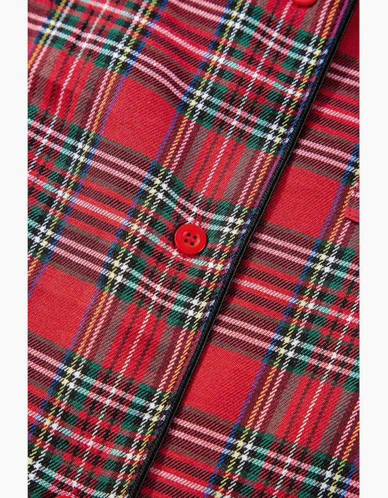 Red Plaid Printed Shirt and Pants Plus Size Lounge Set