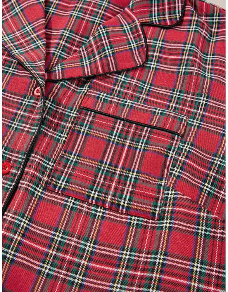 Red Plaid Printed Shirt and Pants Plus Size Lounge Set