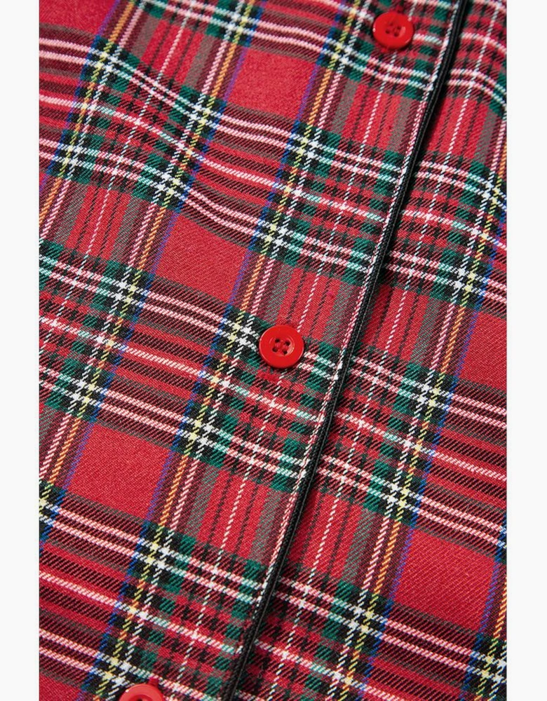 Red Plaid Printed Shirt and Pants Plus Size Lounge Set