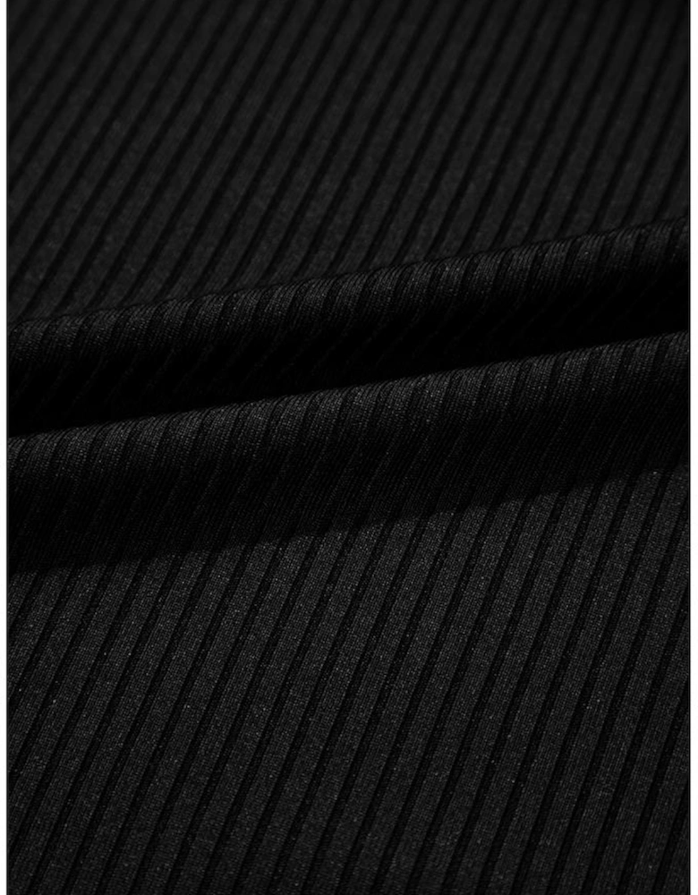 Black Plus Size Textured Scalloped Trim Swim Dress with Panty