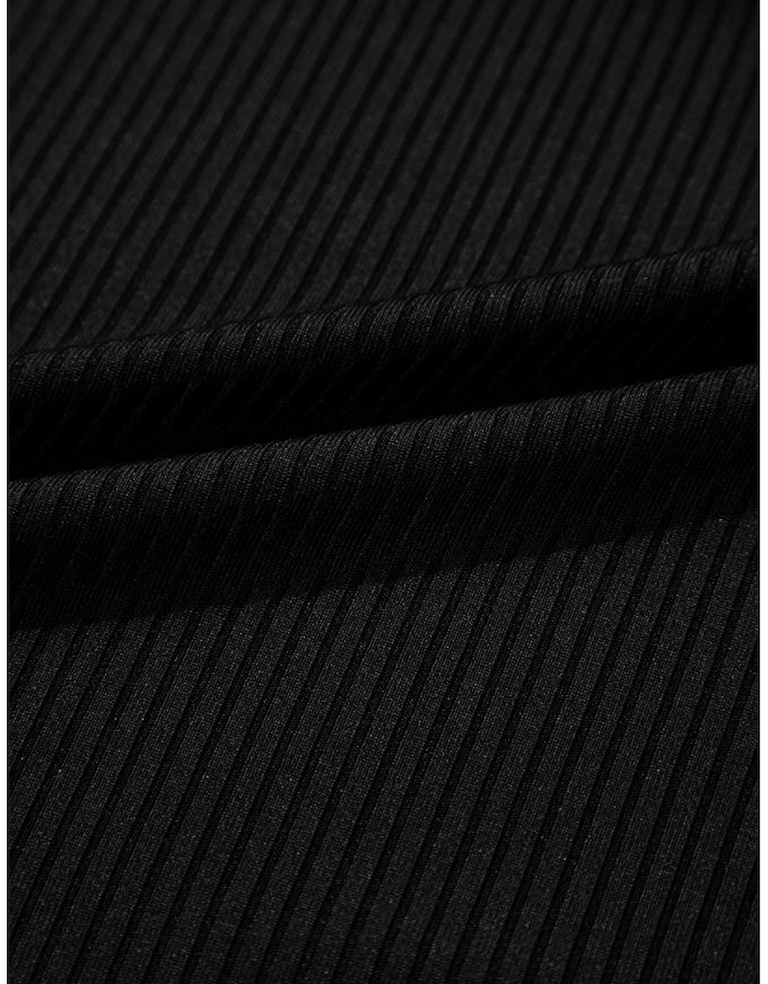 Black Plus Size Textured Scalloped Trim Swim Dress with Panty