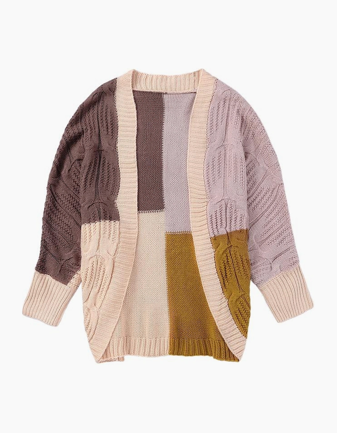Brown Color Block Loose Open Front Knitted Cardigan