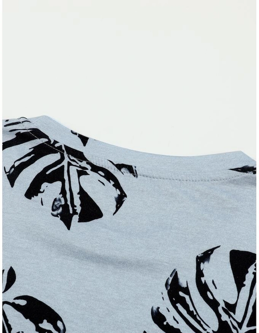 Gray Crew Neck Tropical Plants Print T-shirt