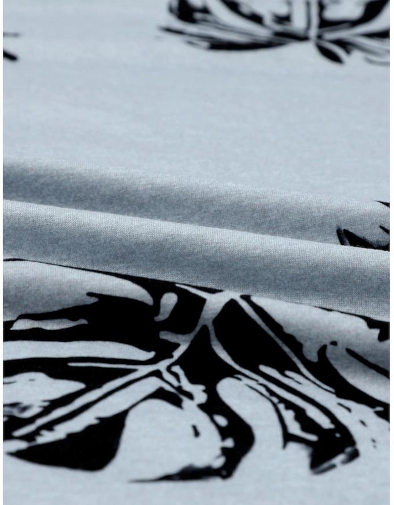 Gray Crew Neck Tropical Plants Print T-shirt