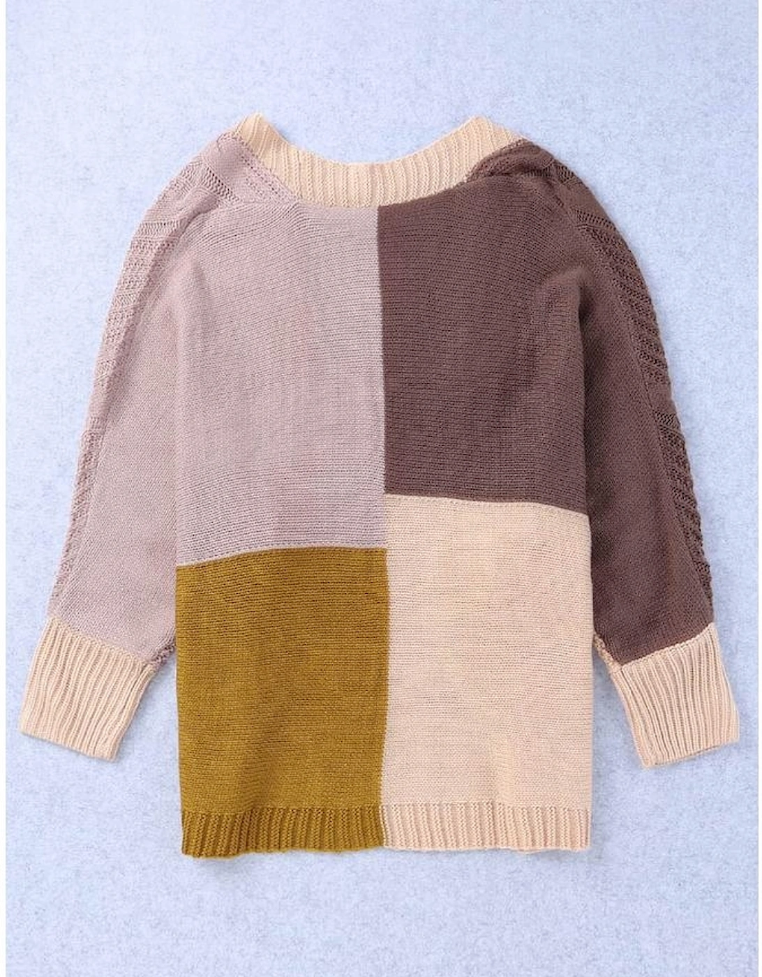 Brown Color Block Loose Open Front Knitted Cardigan