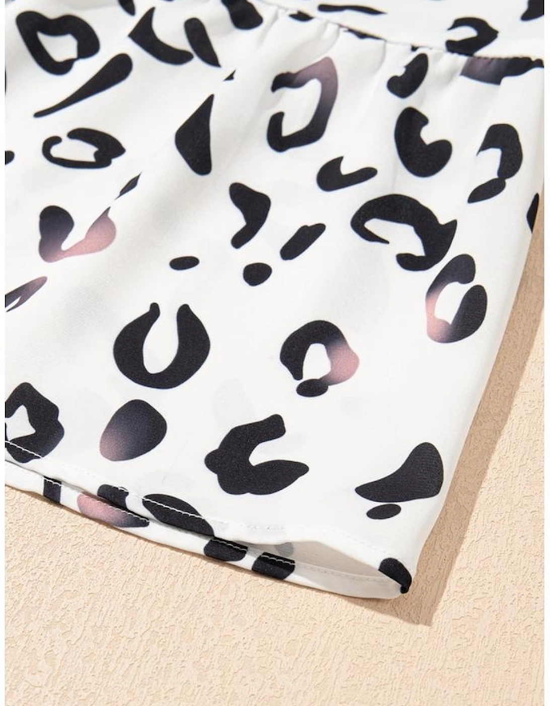 White Leopard Print Notch V Neck Loose Fit Maxi Dress