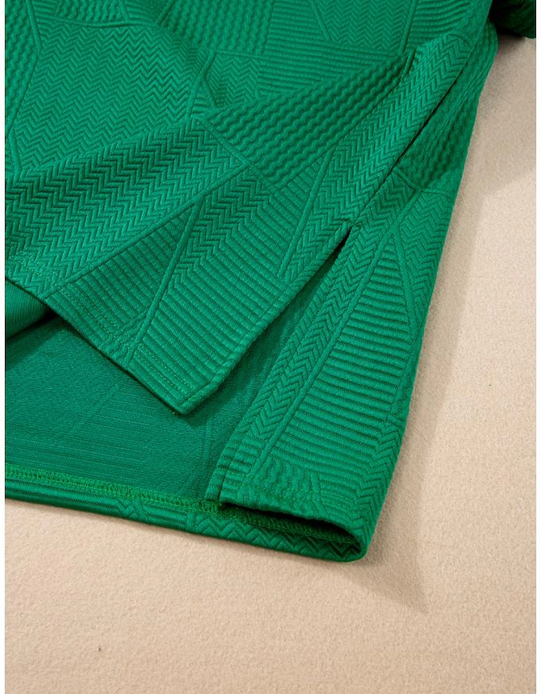 Dark Green Textured Ruffle Split Top and Drawstring Shorts