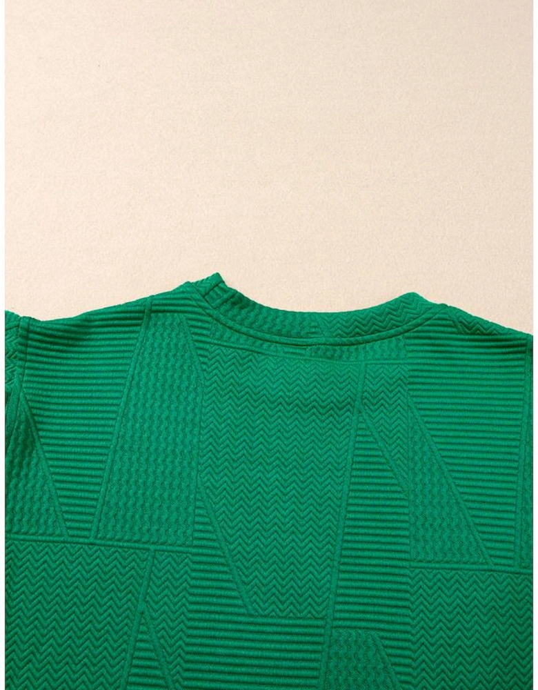 Dark Green Textured Ruffle Split Top and Drawstring Shorts