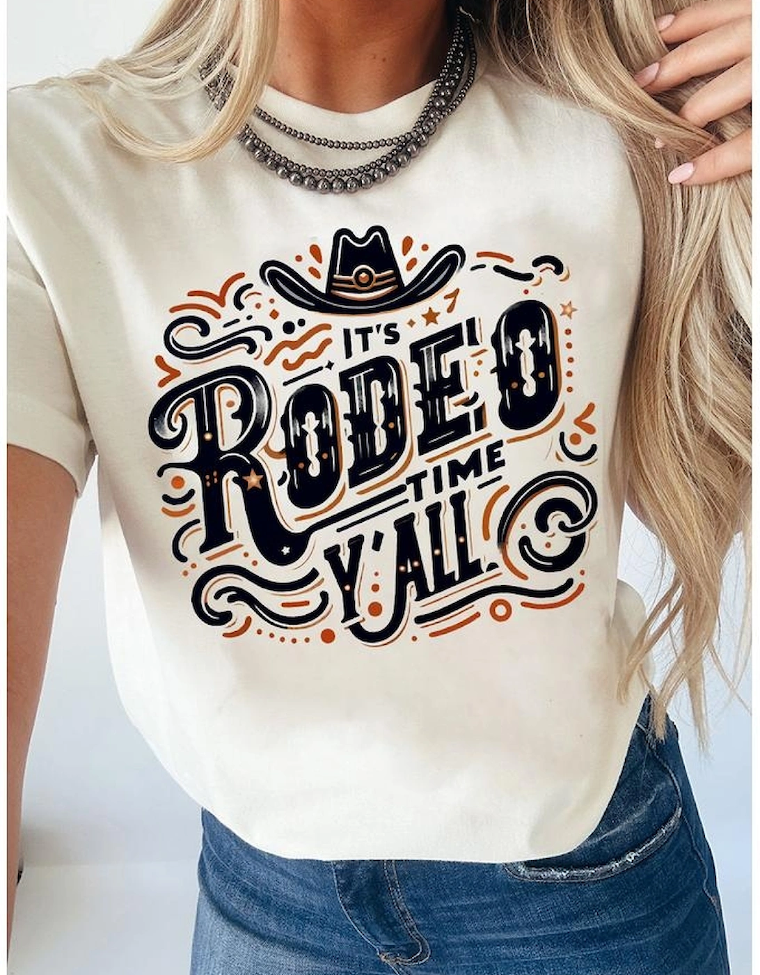 White ITS RODEO TIME YALL Western Graphic T Shirt