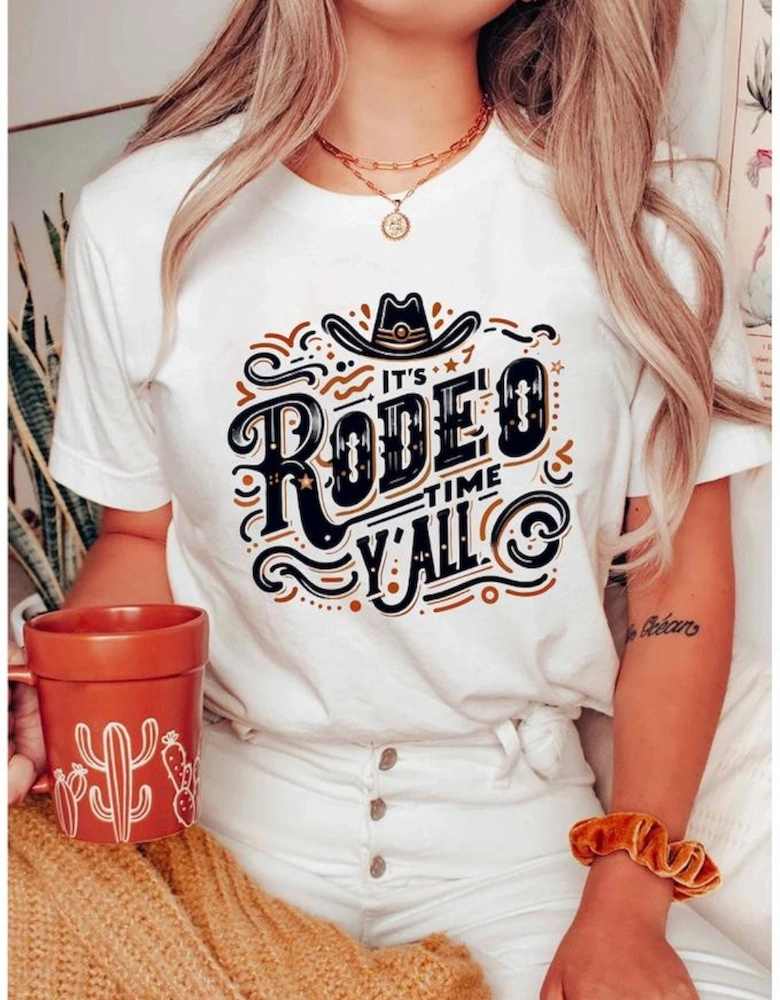 White ITS RODEO TIME YALL Western Graphic T Shirt