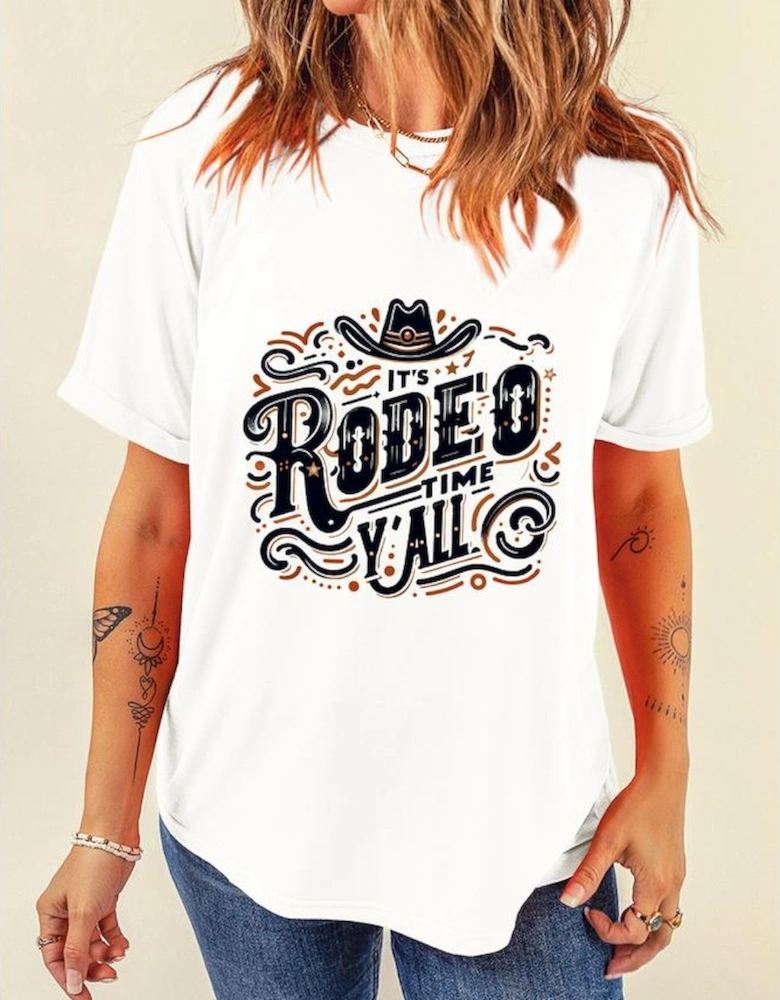 White ITS RODEO TIME YALL Western Graphic T Shirt