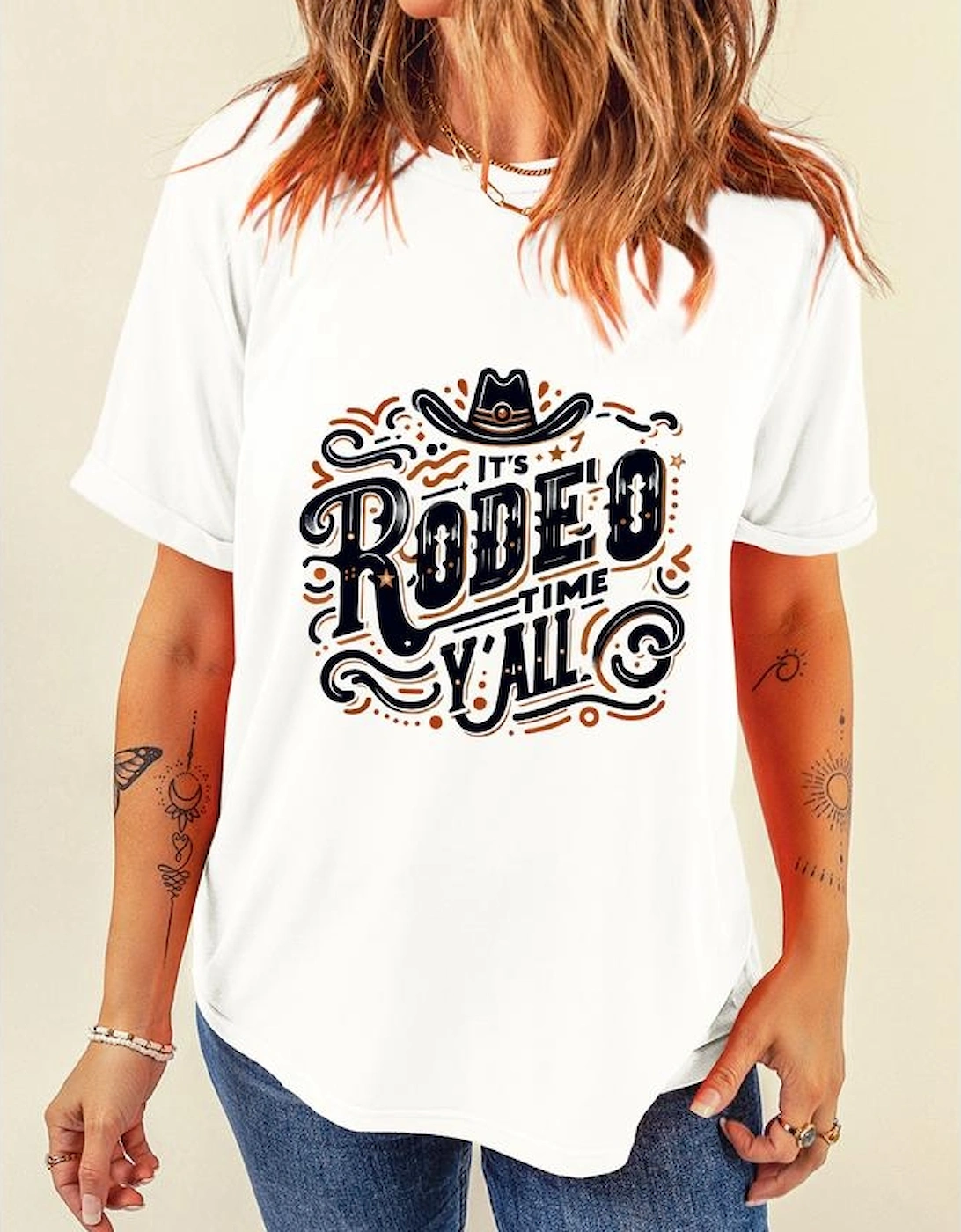 White ITS RODEO TIME YALL Western Graphic T Shirt