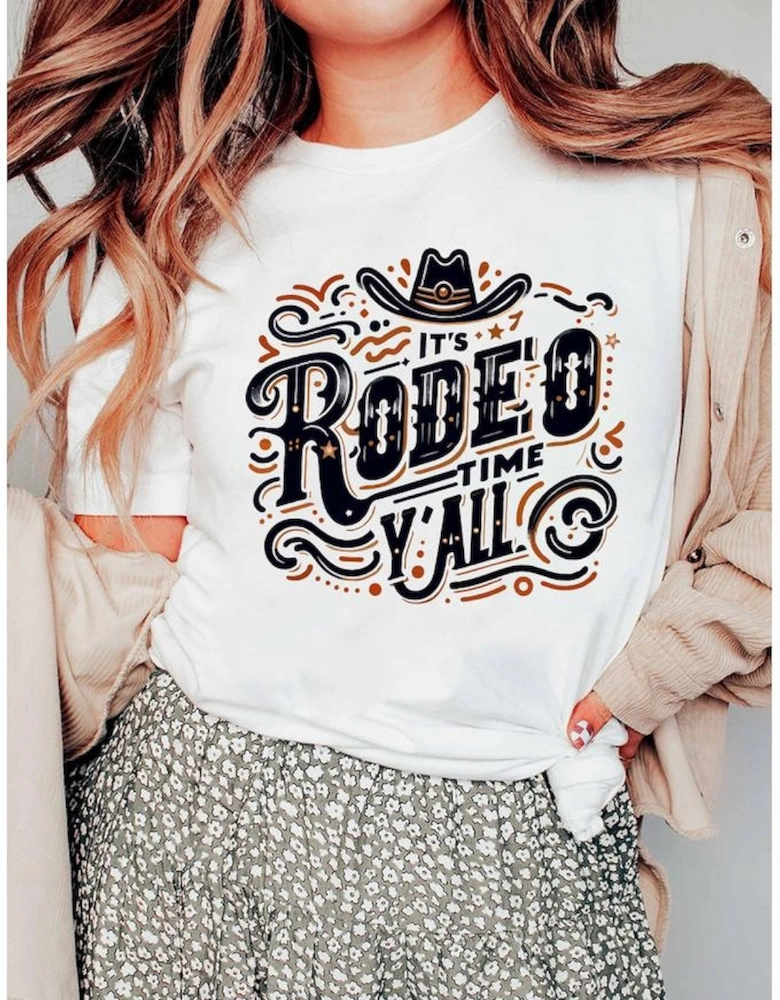 White ITS RODEO TIME YALL Western Graphic T Shirt