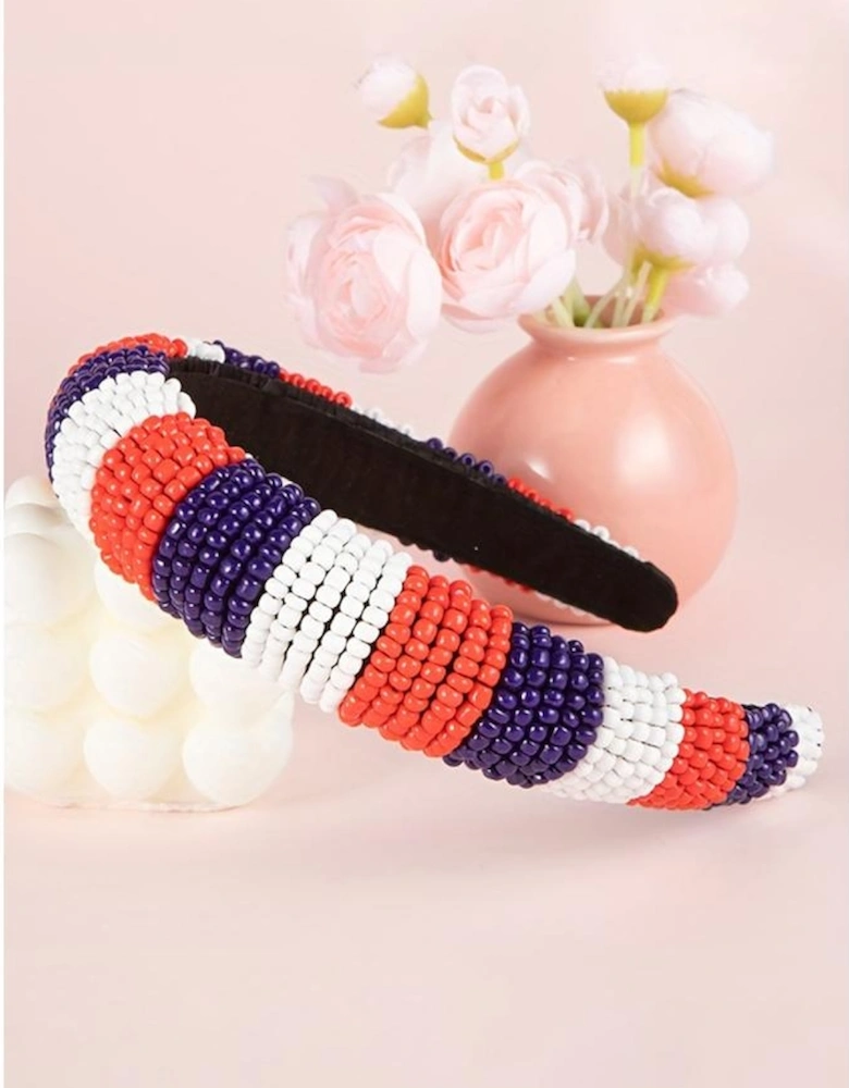 Dark Blue Flag Day Beaded Wide Headband