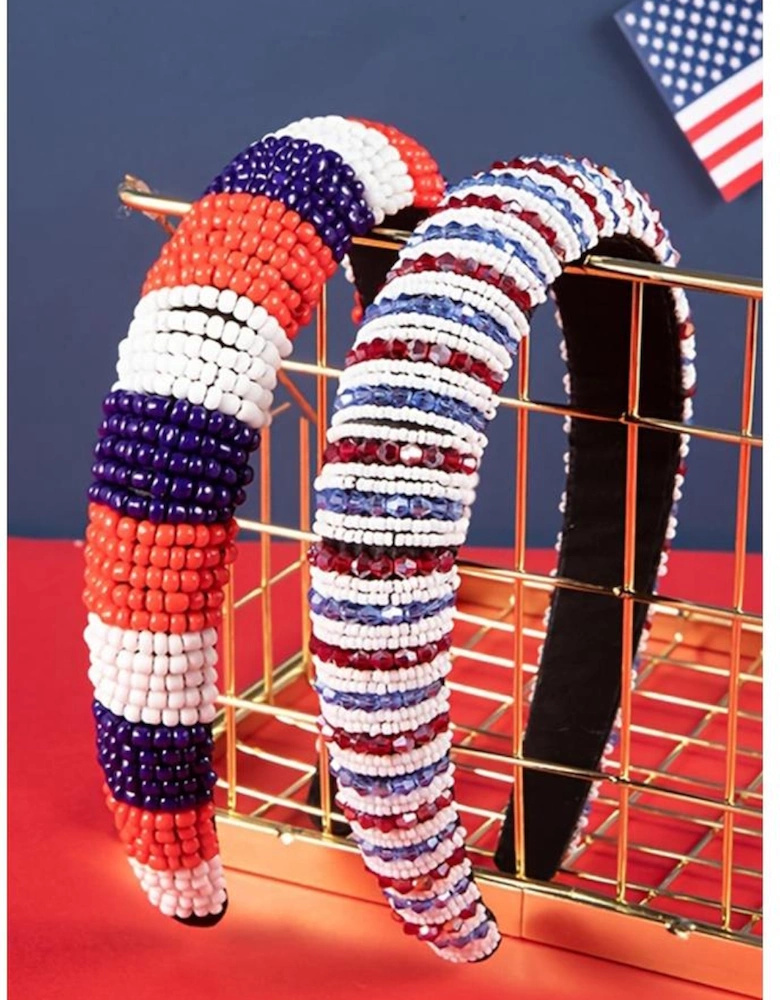 Dark Blue Flag Day Beaded Wide Headband