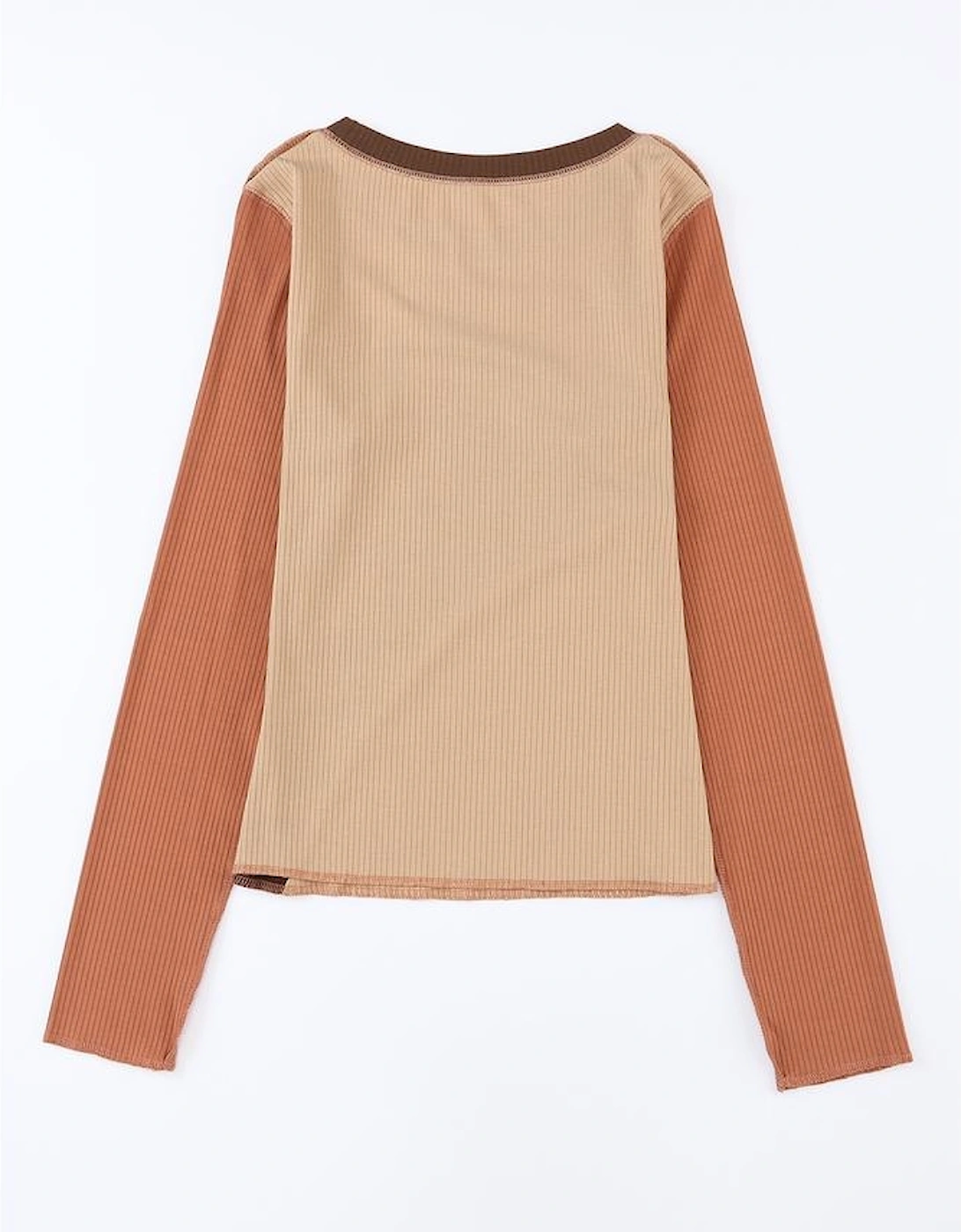 Brown Expose Seam Color Block Ribbed Knit Top