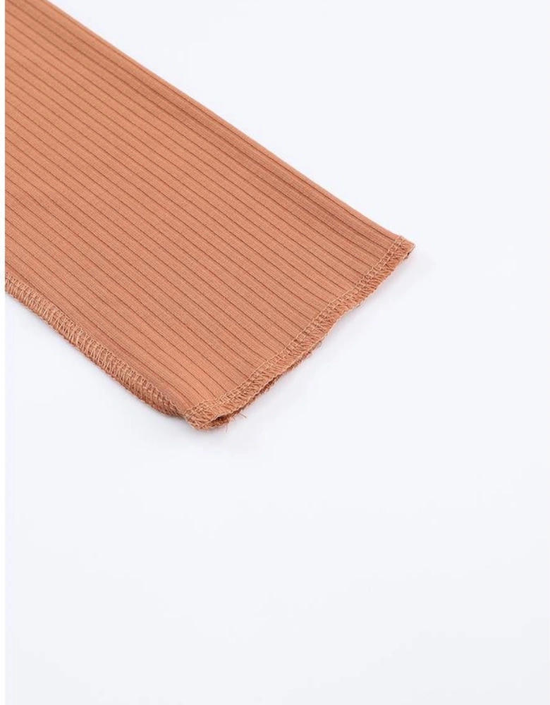 Brown Expose Seam Color Block Ribbed Knit Top