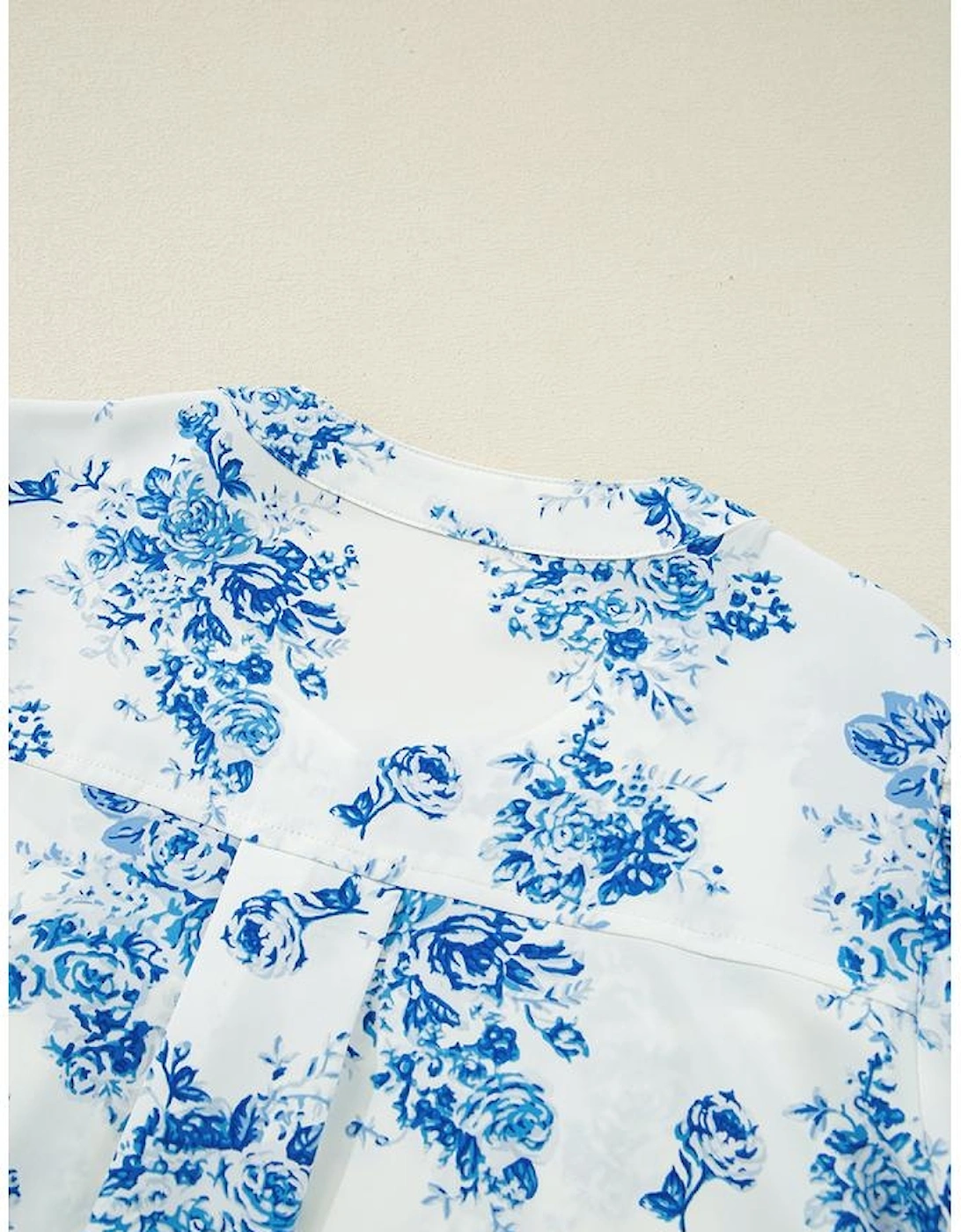 Sky Blue Floral Tiered Puff Short Sleeve Pleated Bust Buttoned Casual Shirt