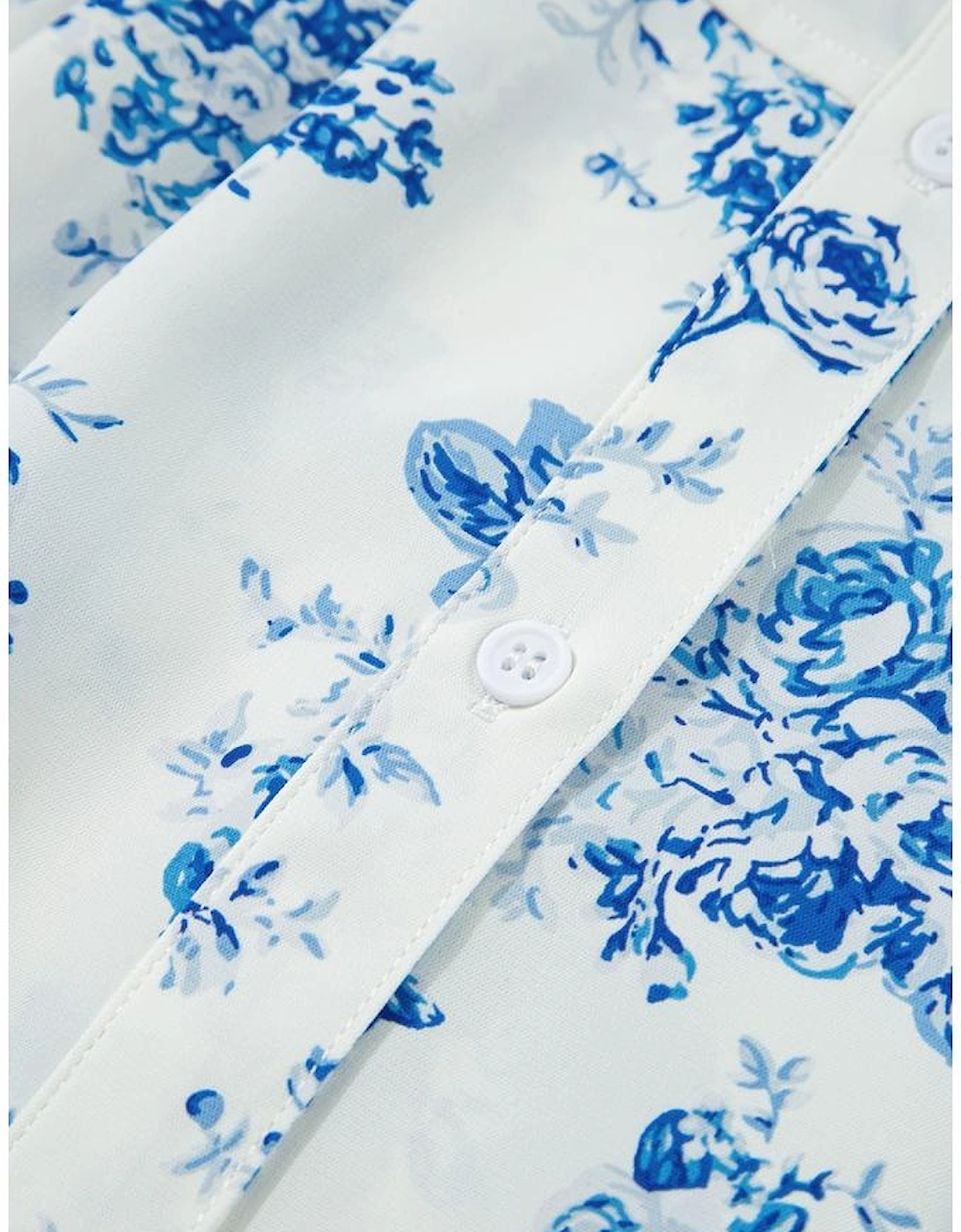 Sky Blue Floral Tiered Puff Short Sleeve Pleated Bust Buttoned Casual Shirt