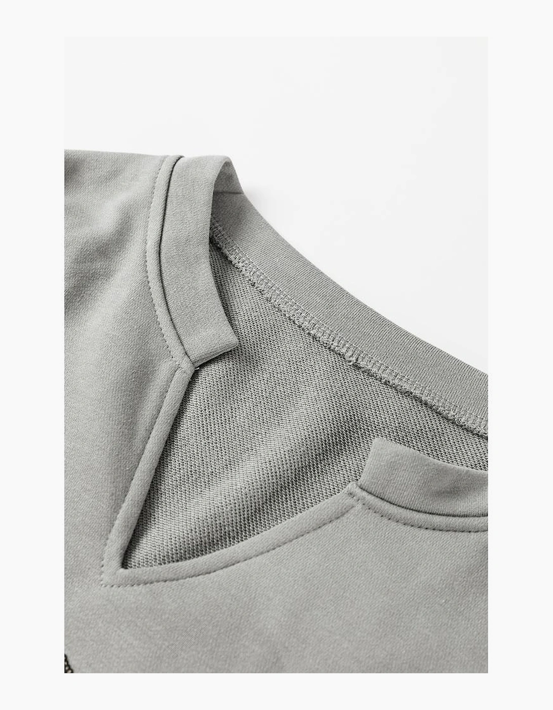 Medium Grey Sequin Happy Halloween Graphic Notched Neck Long Sleeve Loose Top