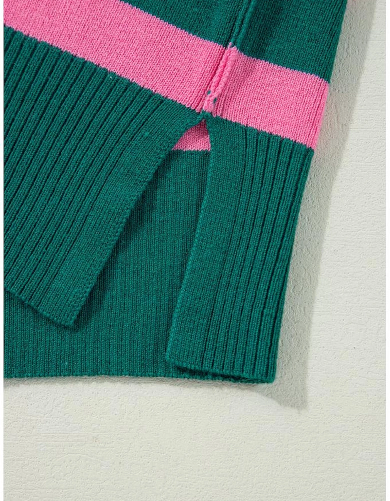 Green Collared Quarter Zipper Oversized Sweater